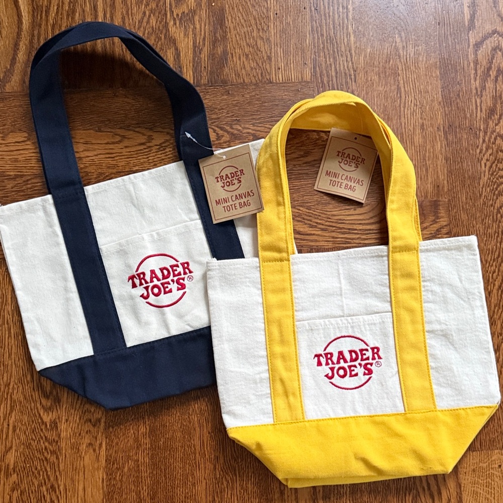 Trader Joe's Mini Canvas Tote Bag Set - Yellow and Blue